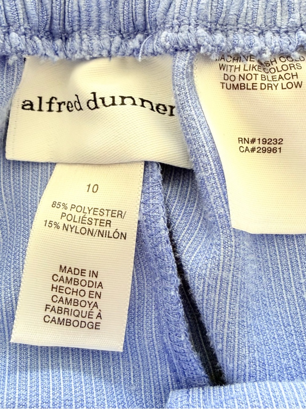 Alfred Dunner Light Blue Corduroy Women’s Pants - Picture 4 of 4
